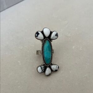 Turquoise and White horse 925 Sterling Ring - Women Jewelry
